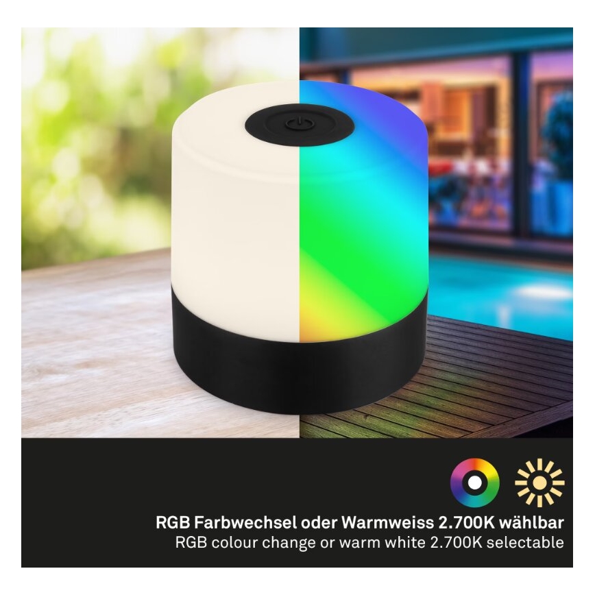 Briloner 7462015 - Aufladbare LED-RGB-Tischleuchte für den Außenbereich LED/1,5W/5V IP44 schwarz