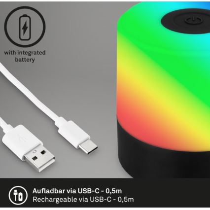 Briloner 7462015 - Aufladbare LED-RGB-Tischleuchte für den Außenbereich LED/1,5W/5V IP44 schwarz