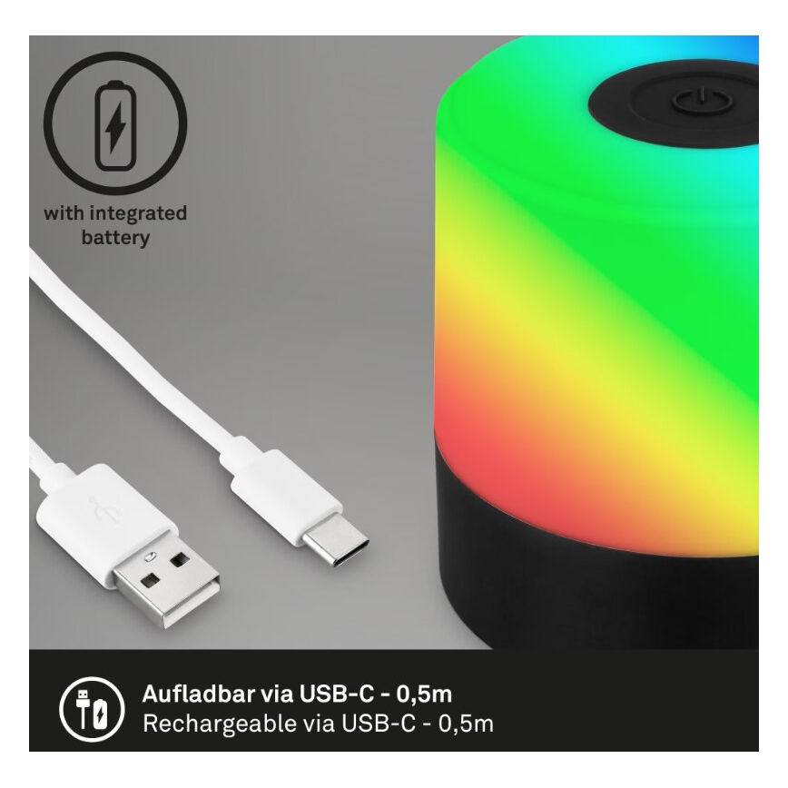 Briloner 7462015 - Aufladbare LED-RGB-Tischleuchte für den Außenbereich LED/1,5W/5V IP44 schwarz