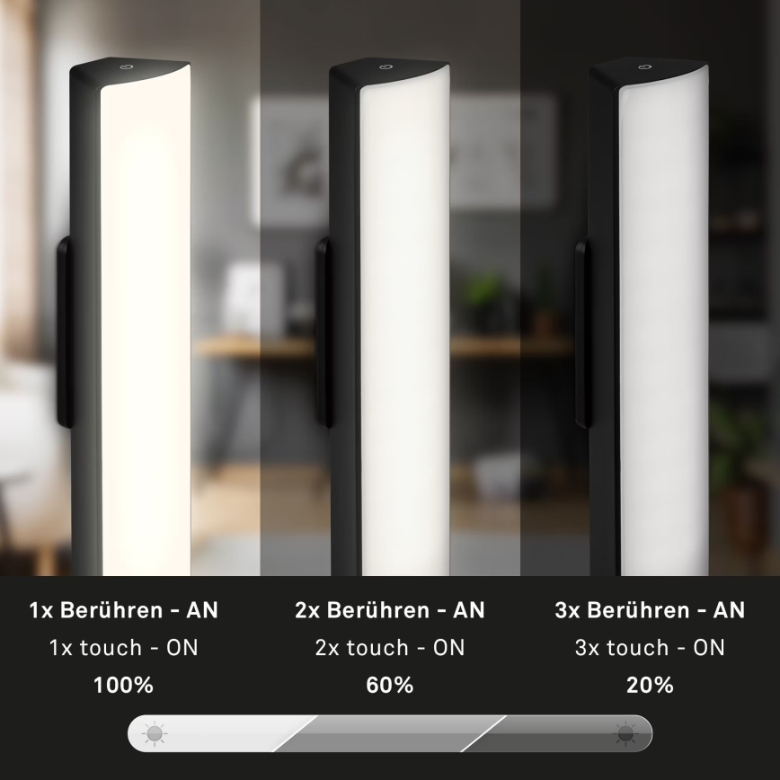 Briloner 7474-015 - Dimm- und aufladbare LED-Outdoor-Tischleuchte mit Touch-Funktion 2-in-1 LED/7W/5V 2200 mAh USB 3000K IP44 schwarz