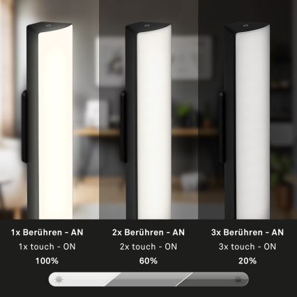 Briloner 7474-015 - Dimmbare, aufladbare LED-Outdoor-Tischleuchte mit Touch-Funktion 2in1 LED/7W/5V 2x2200 mAh USB 3000K IP44 schwarz