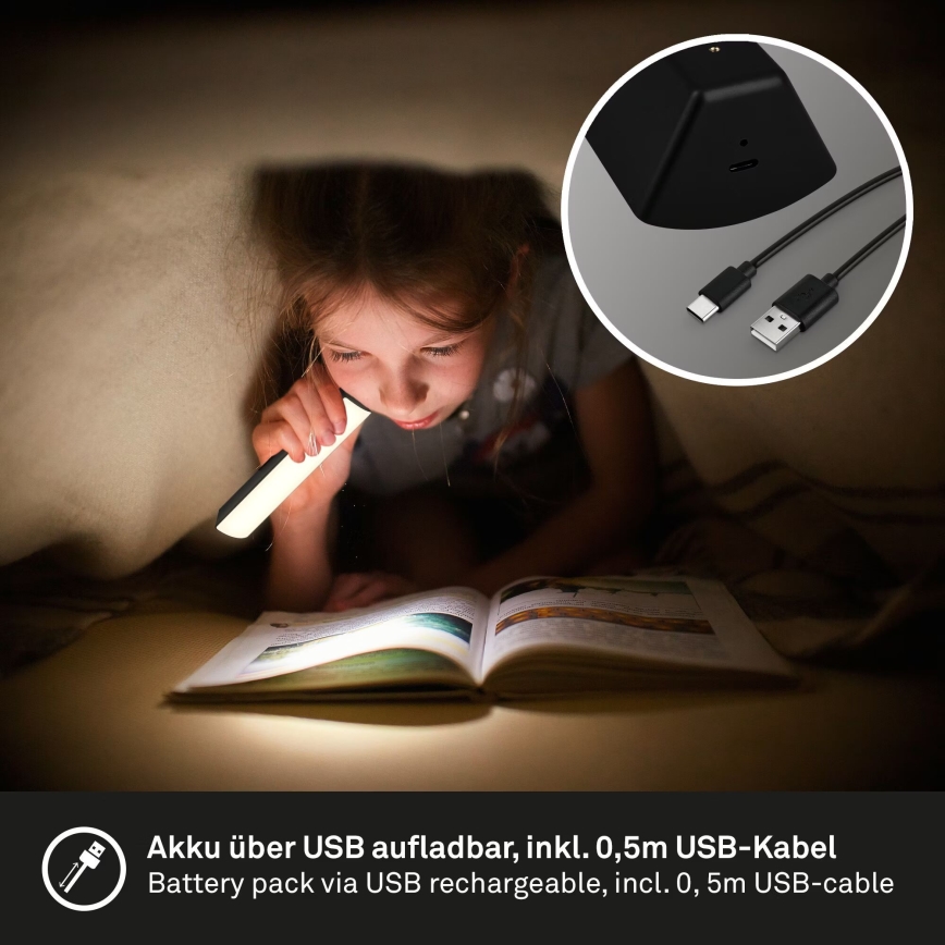 Briloner 7474-015 - LED dimmbare, berührungsaktivierte, wiederaufladbare Outdoor-Tischlampe 2in1 LED/7W/5V 2x2200 mAh USB 3000K IP44 schwarz