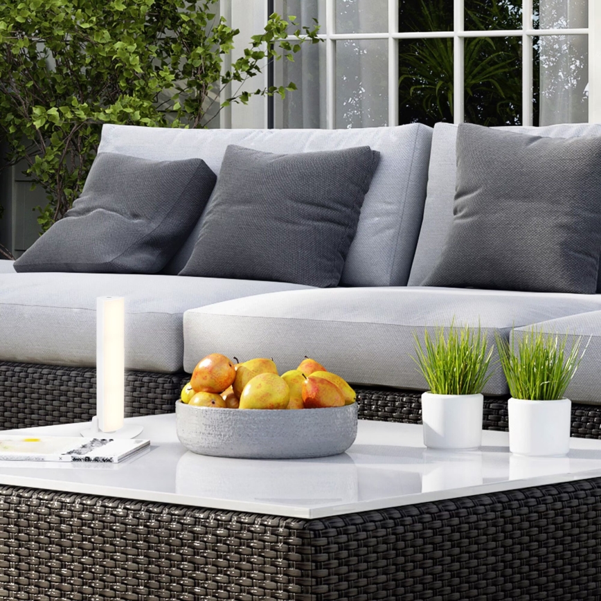 Briloner 7474-016 - Dimm- und aufladbare LED-Outdoor-Tischleuchte mit Touch-Funktion 2-in-1 LED/7W/5V 2200 mAh USB 3000K IP44 weiß