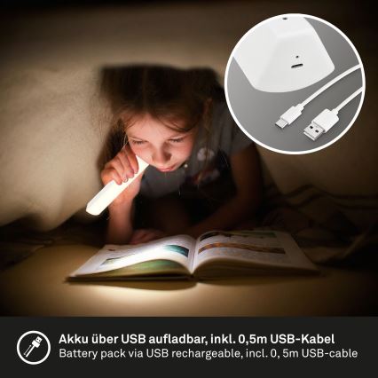 Briloner 7474-016 - LED dimmbare, berührungsaktivierte, wiederaufladbare Außen-Tischlampe 2in1 LED/7W/5V 2x2200 mAh USB 3000K IP44 weiß