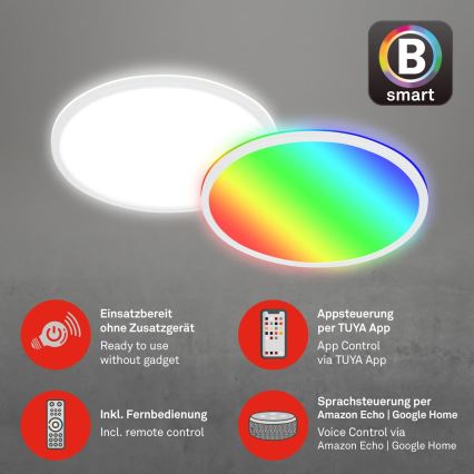 Briloner 7494016 - LED RGBW dimmbare Deckenleuchte SMART LED/22W/230V 4000K Ø 42 cm Wi-Fi Tuya + Fernbedienung