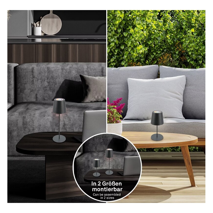 Briloner 7507015 - LED RGB dimmbare wiederaufladbare Outdoor-Tischlampe 2in1 LED/2,5W/5V IP44 Anthrazit