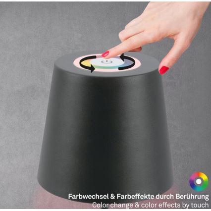 Briloner 7507015 - LED RGB dimmbare wiederaufladbare Outdoor-Tischlampe 2in1 LED/2,5W/5V IP44 Anthrazit