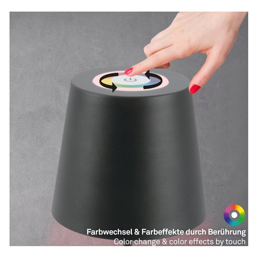 Briloner 7507015 - LED RGB dimmbare wiederaufladbare Outdoor-Tischlampe 2in1 LED/2,5W/5V IP44 Anthrazit