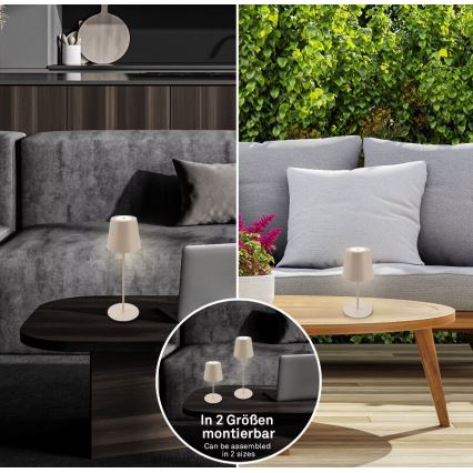 Briloner 7508011 - Dimmbar, wiederaufladbar LED-Outdoor-Tischlampe 2-in-1 LED/2,5W/5V IP44 1200 mAh beige