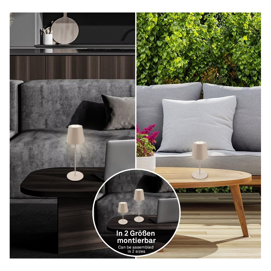 Briloner 7508011 - Dimmbar, wiederaufladbar LED-Outdoor-Tischlampe 2-in-1 LED/2,5W/5V IP44 1200 mAh beige