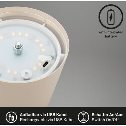Briloner 7508011 - LED dimmbare wiederaufladbare Außen-Tischlampe 2in1 LED/2,5W/5V IP44 beige