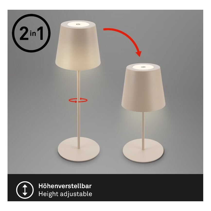 Briloner 7508011 - LED dimmbare wiederaufladbare Außen-Tischlampe 2in1 LED/2,5W/5V IP44 beige