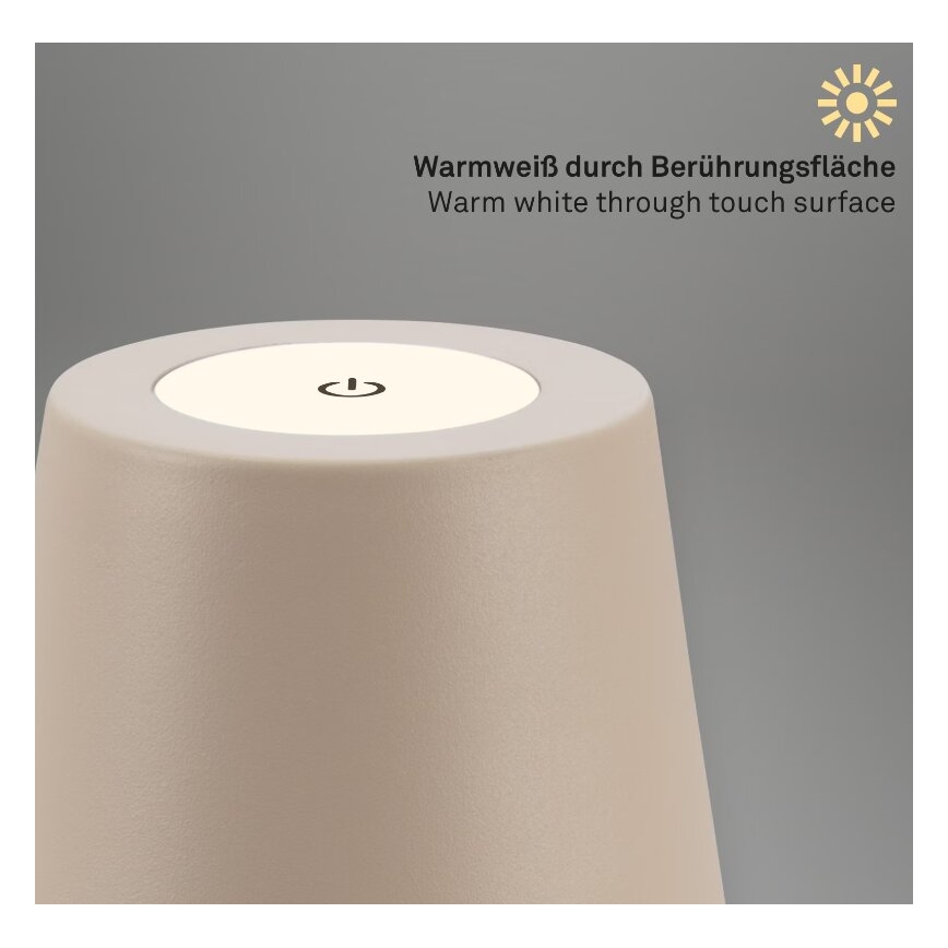 Briloner 7508011 - LED dimmbare wiederaufladbare Außen-Tischlampe 2in1 LED/2,5W/5V IP44 beige