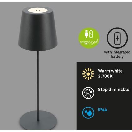 Briloner 7508015 - Dimmbare, aufladbare LED-Outdoor-Tischleuchte 2-in-1 LED/2,5W/5V IP44 anthrazit