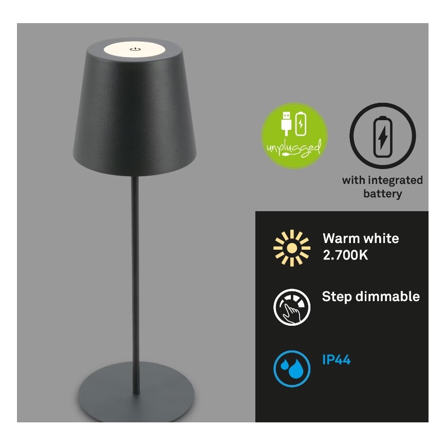 Briloner 7508015 - Dimmbare, aufladbare LED-Outdoor-Tischleuchte 2-in-1 LED/2,5W/5V IP44 anthrazit