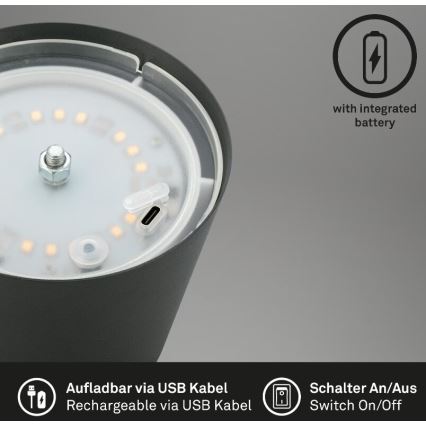 Briloner 7508015 - Dimmbare, aufladbare LED-Outdoor-Tischleuchte 2-in-1 LED/2,5W/5V IP44 anthrazit
