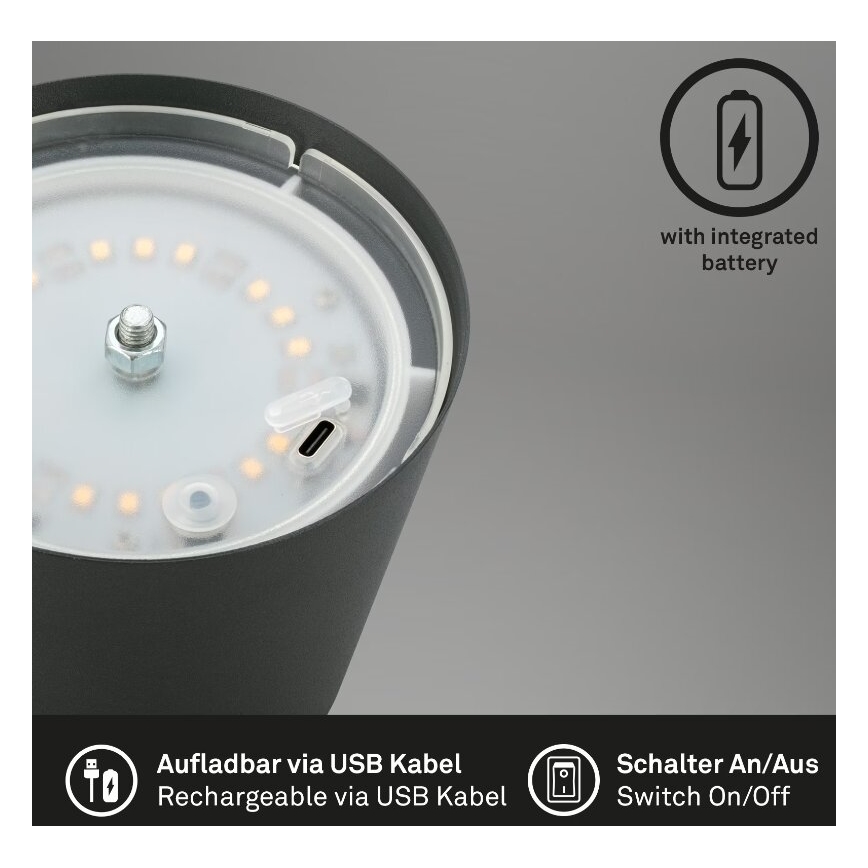 Briloner 7508015 - Dimmbare, aufladbare LED-Outdoor-Tischleuchte 2-in-1 LED/2,5W/5V IP44 anthrazit