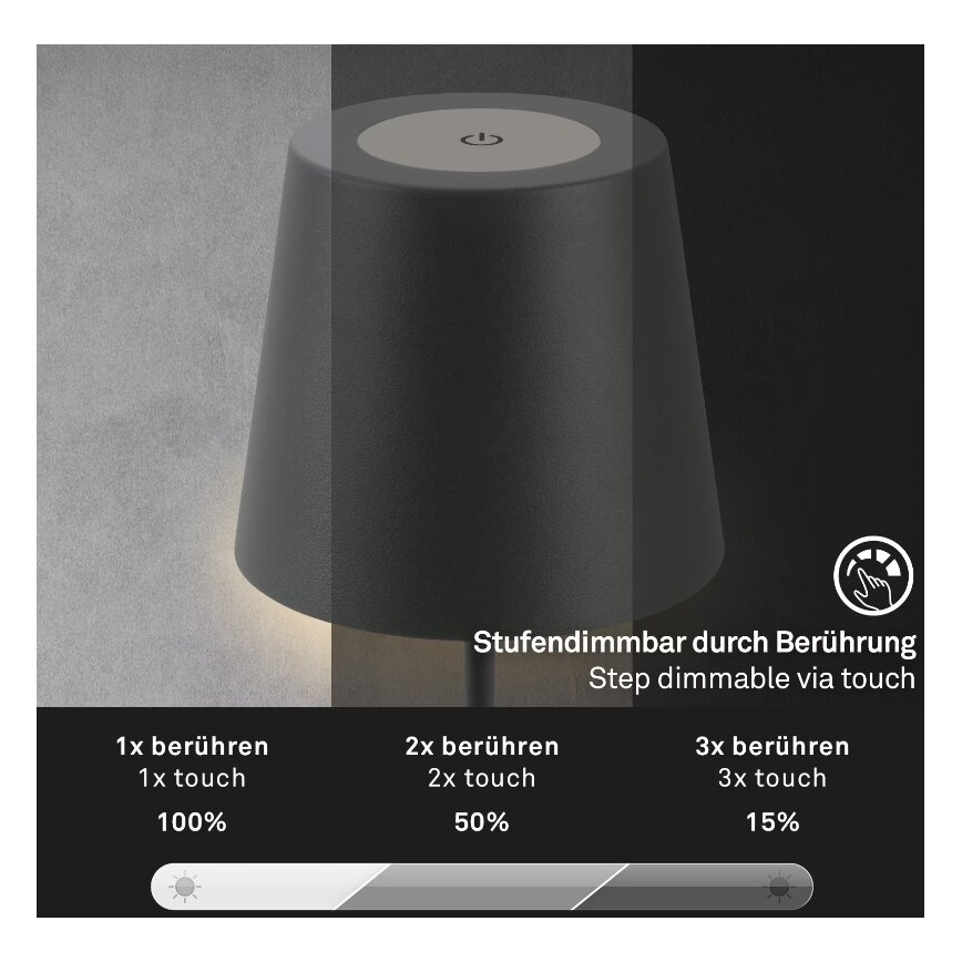 Briloner 7508015 - Dimmbare, aufladbare LED-Outdoor-Tischleuchte 2-in-1 LED/2,5W/5V IP44 anthrazit