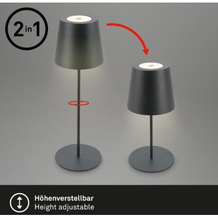 Briloner 7508015 - Dimmbare, aufladbare LED-Outdoor-Tischleuchte 2-in-1 LED/2,5W/5V IP44 anthrazit