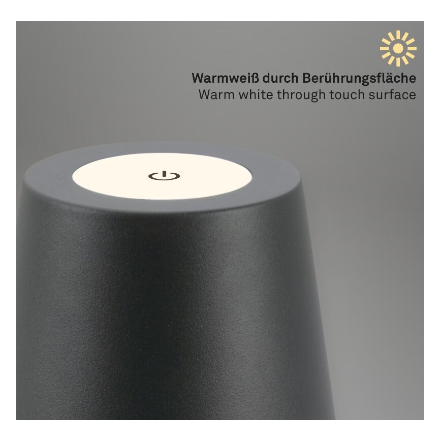 Briloner 7508015 - Dimmbare, aufladbare LED-Outdoor-Tischleuchte 2-in-1 LED/2,5W/5V IP44 anthrazit