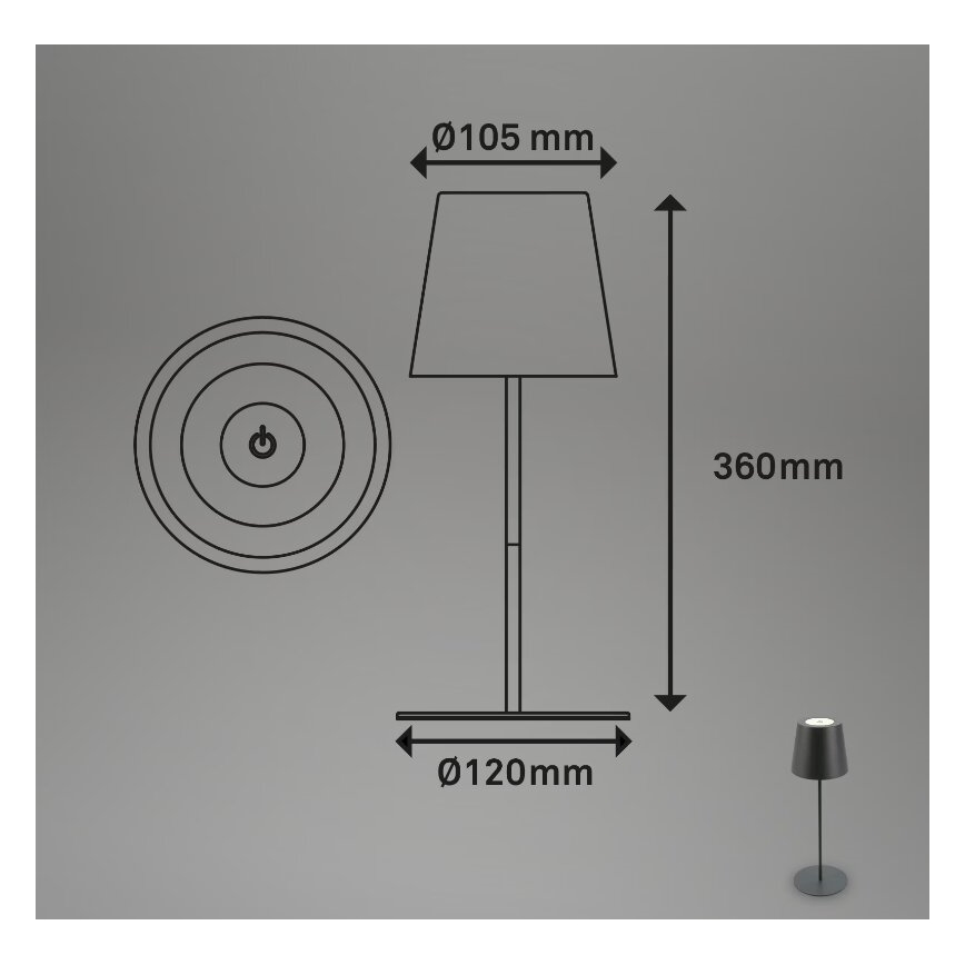 Briloner 7508015 - Dimmbare, aufladbare LED-Outdoor-Tischleuchte 2-in-1 LED/2,5W/5V IP44 anthrazit