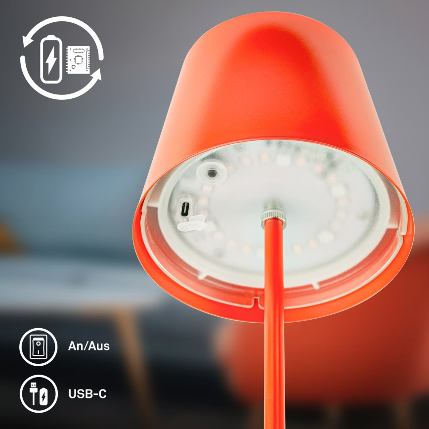 Briloner 7510012 - LED RGBW dimmbare wiederaufladbare Außen-Tischlampe CALIDA LED/2,5W/5V IP44 1200 mAh Orange