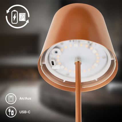Briloner 7510013 - LED RGBW dimmbar, wiederaufladbare Außen-Tischlampe CALIDA LED/2,5W/5V IP44 1200 mAh bronze