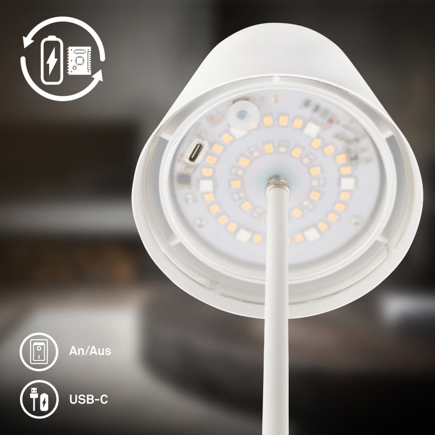 Briloner 7510016 - LED RGBW dimmbare wiederaufladbare Außen-Tischlampe CALIDA LED/2,5W/5V IP44 1200 mAh weiß