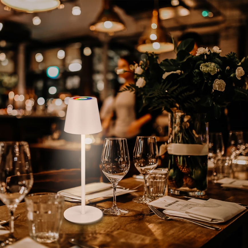 Briloner 7517016 - CILANO LED RGBW dimmbare, wiederaufladbare Outdoor-Tischleuchte, LED/3W/5V, IP44, 2000 mAh, weiß