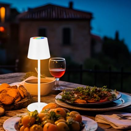 Briloner 7517016 - CILANO LED RGBW dimmbare, wiederaufladbare Outdoor-Tischleuchte, LED/3W/5V, IP44, 2000 mAh, weiß