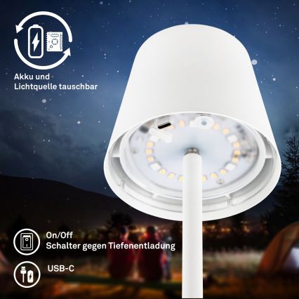 Briloner 7517016 - CILANO LED RGBW dimmbare, wiederaufladbare Outdoor-Tischleuchte, LED/3W/5V, IP44, 2000 mAh, weiß