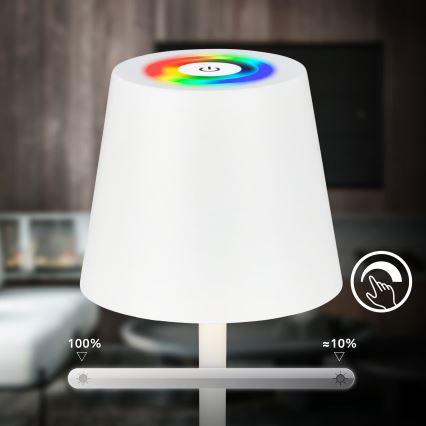 Briloner 7517016 - CILANO LED RGBW dimmbare, wiederaufladbare Outdoor-Tischleuchte, LED/3W/5V, IP44, 2000 mAh, weiß