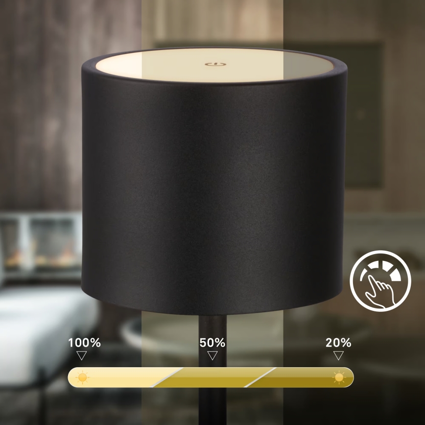 Briloner 7521015 - SIGO dimmbare, wiederaufladbare LED-Tischlampe für den Außenbereich LED/2,5W/5V IP44 2600 mAh schwarz