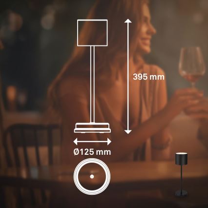 Briloner 7521015 - SIGO dimmbare, wiederaufladbare LED-Tischlampe für den Außenbereich LED/2,5W/5V IP44 2600 mAh schwarz