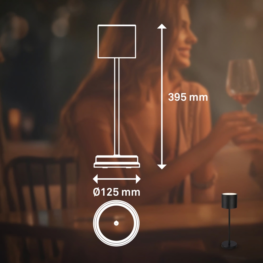 Briloner 7521015 - SIGO dimmbare, wiederaufladbare LED-Tischlampe für den Außenbereich LED/2,5W/5V IP44 2600 mAh schwarz