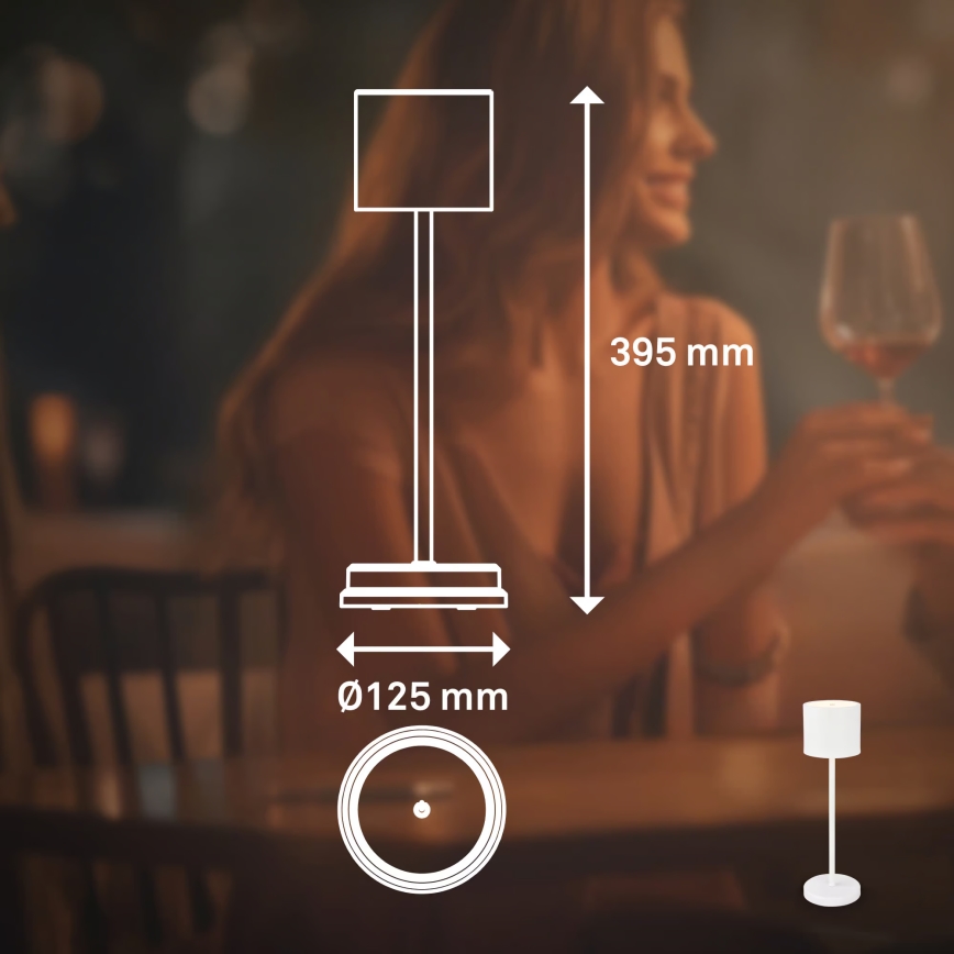 Briloner 7521016 - Dimm- und wiederaufladbare LED-Tischleuchte für den Außenbereich SIGO LED/2,5W/5V IP44 2600 mAh weiß