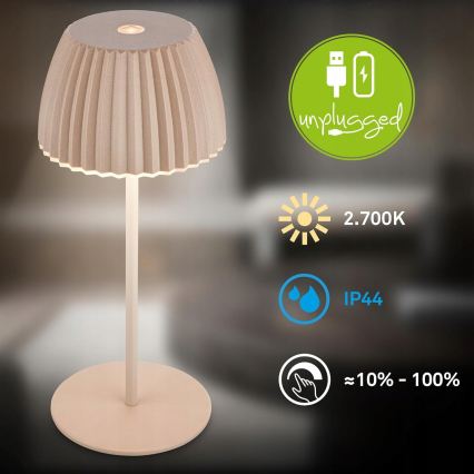 Briloner 7552-011 - Dimmbare, wiederaufladbare Touch-LED-Tischlampe für den Außenbereich MINI LED/1,5W/5V IP44 1800 mAh beige