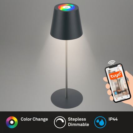 Briloner 7559015 - LED RGB dimmbare, wiederaufladbare Tischleuchte für den Außenbereich COLORIS LED/3,5 W/5 V IP44 2000 mAh anthrazit Wi-Fi Tuya