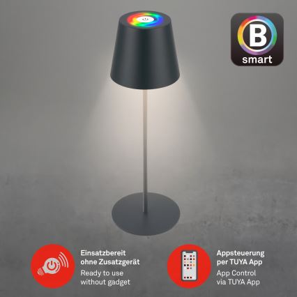 Briloner 7559015 - LED RGB dimmbare, wiederaufladbare Tischleuchte für den Außenbereich COLORIS LED/3,5 W/5 V IP44 2000 mAh anthrazit Wi-Fi Tuya