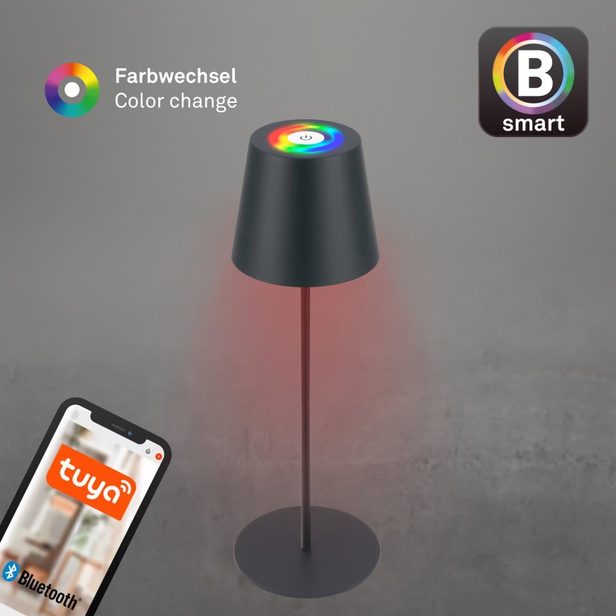 Briloner 7559015 - LED RGB dimmbare, wiederaufladbare Tischleuchte für den Außenbereich COLORIS LED/3,5 W/5 V IP44 2000 mAh anthrazit Wi-Fi Tuya