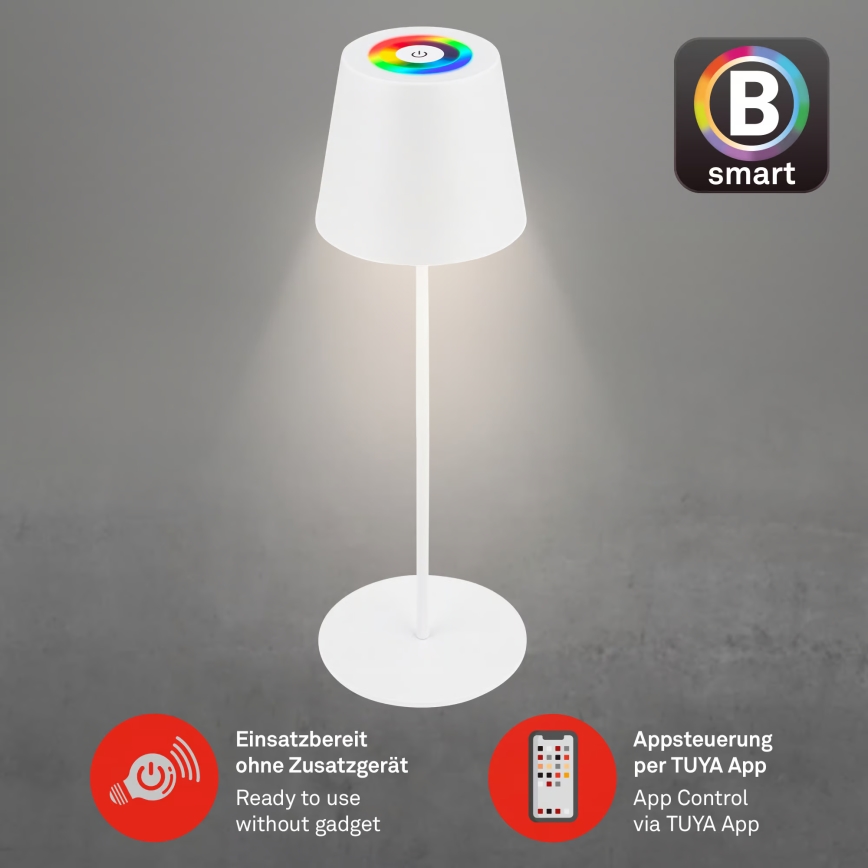 Briloner 7559016 - Dimmbare, wiederaufladbare RGB-LED-Outdoor-Tischleuchte COLORIS LED/3,5W/5V IP44 2000 mAh Wi-Fi Tuya