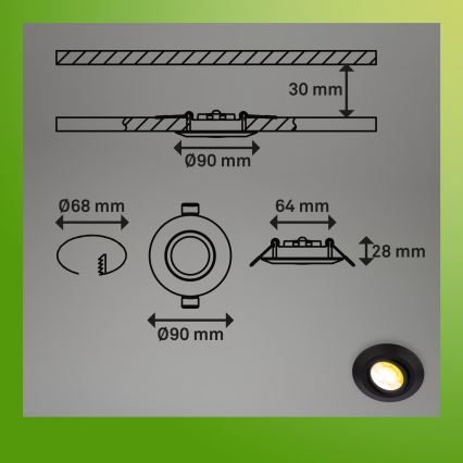 Briloner 7586035 - 3er-Set LED-Badezimmer-Einbauleuchten KLIRA LED/4,9W/230V 2500/3000/4000K IP23 schwarz