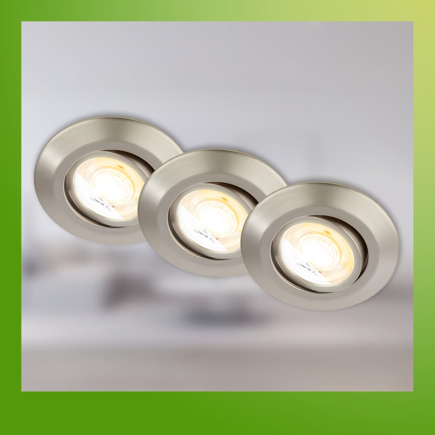 Briloner 7587032 - Set 3x dimmbare LED-Badezimmer-Einbauleuchten KLIRA 1xLED/4,9W/230V 2500/3000/4000K IP23 mattchrom