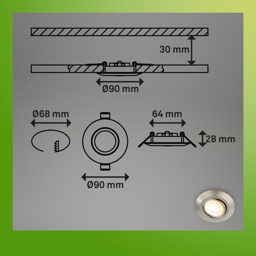 Briloner 7587032 - Set 3x dimmbare LED-Badezimmer-Einbauleuchten KLIRA 1xLED/4,9W/230V 2500/3000/4000K IP23 mattchrom