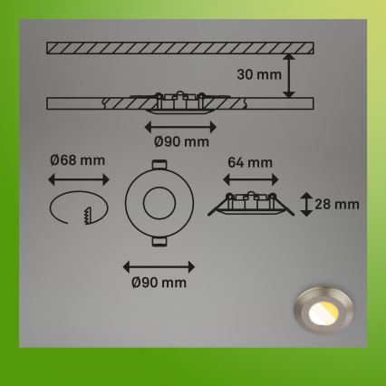 Briloner 7588032 - 3er-Set LED-Badezimmer-Einbauleuchten KLIRA, 1x LED/4,9 W/230 V, 2500/3000/4000 K, IP44, mattchrom