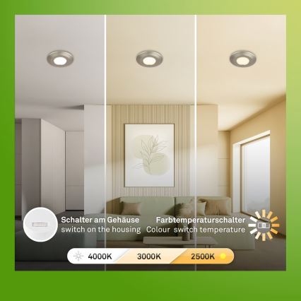 Briloner 7589032 - 3er-Set dimmbare LED-Einbauleuchten für Badezimmer KLIRA 1xLED/4,9W/230V IP44 matt-chrom