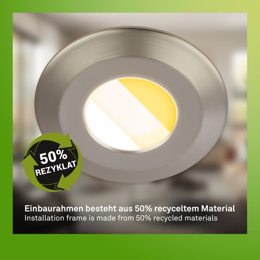 Briloner 7589032 - 3er-Set dimmbare LED-Einbauleuchten für Badezimmer KLIRA 1xLED/4,9W/230V IP44 matt-chrom
