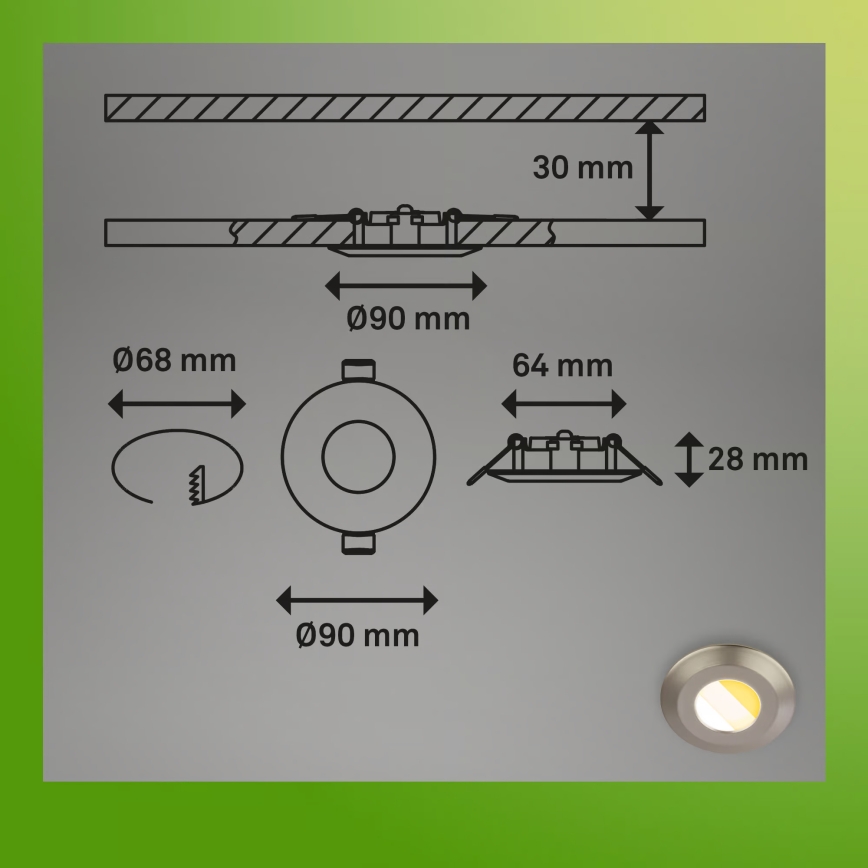 Briloner 7589032 - 3er-Set dimmbare LED-Einbauleuchten für Badezimmer KLIRA 1xLED/4,9W/230V IP44 matt-chrom