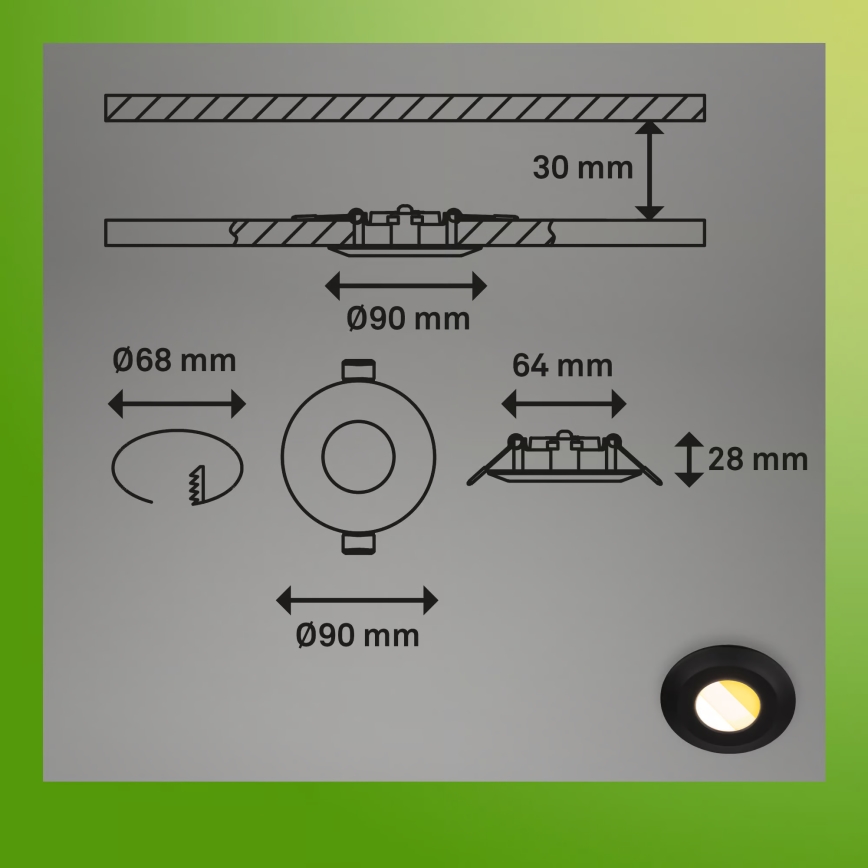 Briloner 7589035 - SET 3x dimmbare LED-Einbauleuchte KLIRA für Badezimmer LED/4,9W/230V 2500/3000/4000K IP44 schwarz