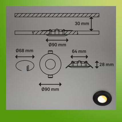 Briloner 7589035 - 3er-Set dimmbare LED-Einbauleuchte KLIRA 1xLED/4,9W/230V 2500/3000/4000K IP44 schwarz